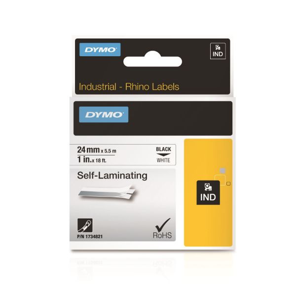 Picture of Genuine Rhino IndustrialLabel Self-Laminating Tape. 24mm Black on White.