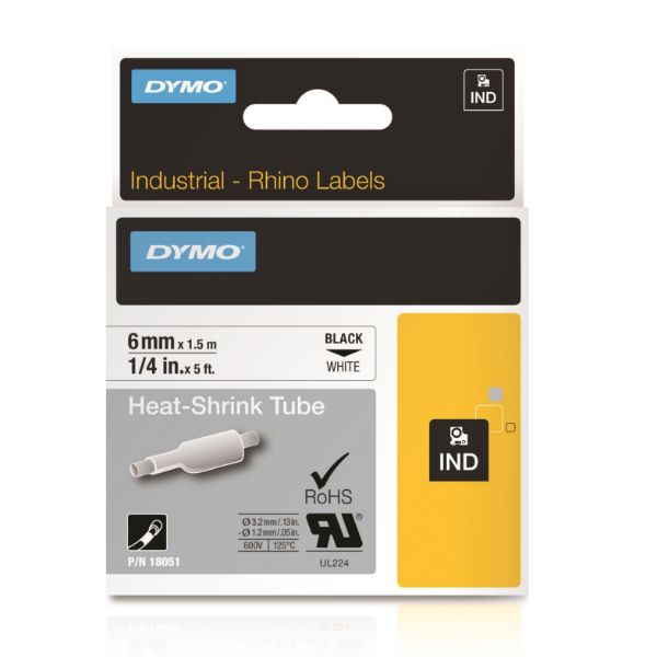Picture of Genuine Rhino Industrial Labels- Heat Shrink 6mm Black on White. industrial grade