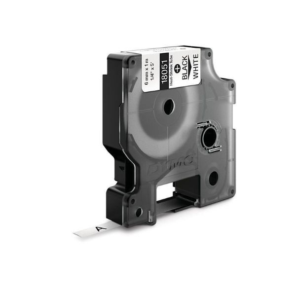 Picture of Genuine Rhino Industrial Labels- Heat Shrink 6mm Black on White. industrial grade