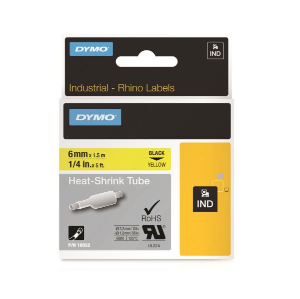 Picture of Genuine Rhino Industrial Labels- HeatShrink 6mm Black on Yellow. industrial grade