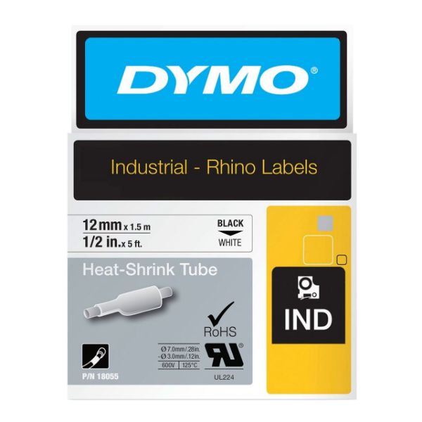 Picture of Genuine Rhino Industrial Labels-Heat Shrink 12mmx1.5m White w/ Black Text 18055