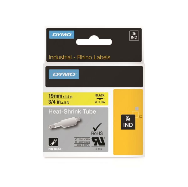 Picture of Genuine Rhino Industrial Labels-Heat Shrink 19mm Black on Yellow. industrial grade