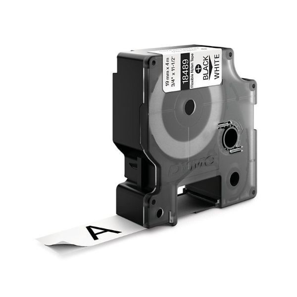 Picture of Genuine Rhino Industrial Labels-Flexible 19mm Black on White. Industrial-strength