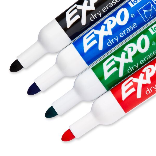 Picture of Dry Erase Markers Bullet Marker 4-Pack. 4x Assorted Red Blue Green & Black