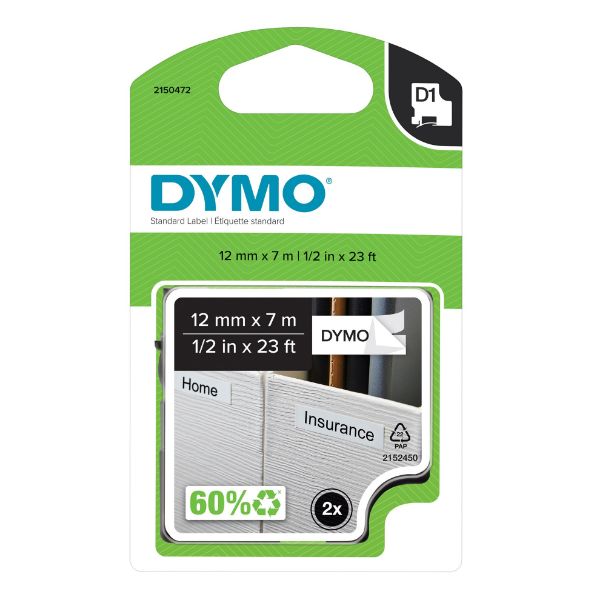 Picture of Tape D1 12MMX7M BLK/WHT 2 Pack