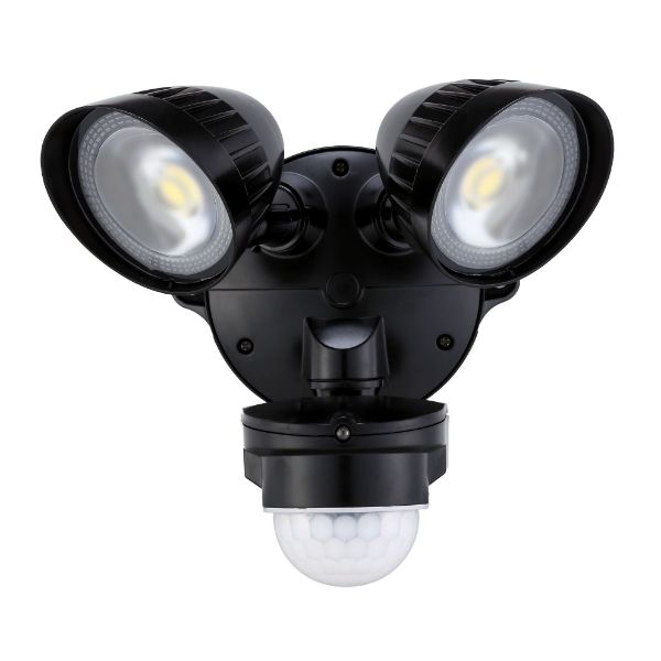 Picture of 20W Twin LED 2x Spotlights w/ Motion Sensor. IP54. Passive IR. 22m Detect