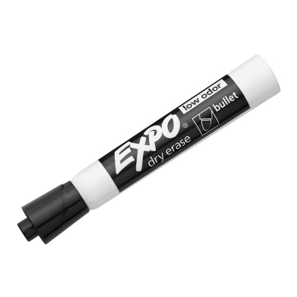 Picture of Dry Erase Markers Bullet Marker 12-Pack. Black Colour. Bright Vivid Non-toxic Ink.