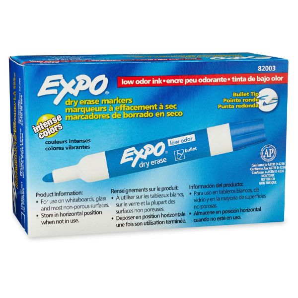 Picture of Dry Erase Markers Bullet Marker 12-Pack. Blue Colour. Bright Vivid Non-toxic Ink.