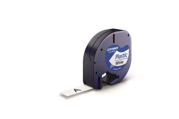 Picture of Genuine Pearl White Plast Tape LetraTag Plastic Tape. 12mm x 4m. Tear-resist & easy-to-use