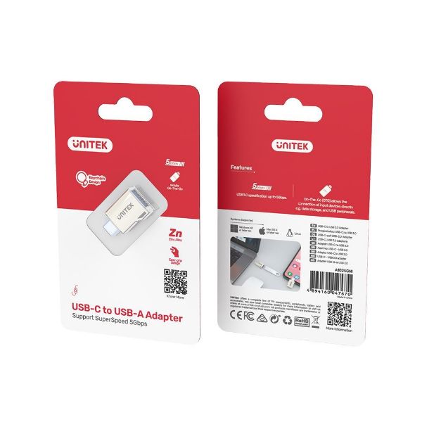 Picture of USB-C Male to USB-A Female Ultra-Tiny Adaptor w/ Easy Grip Design. Superspeed