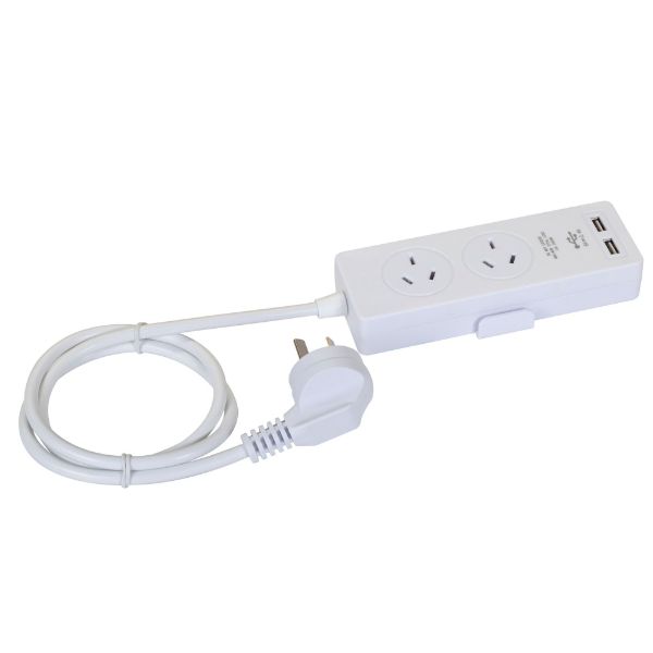 Picture of 2-way Powerboard w/ 2x USB 2.4A Rapid Charging Ports. Built-in Phone or Tablet