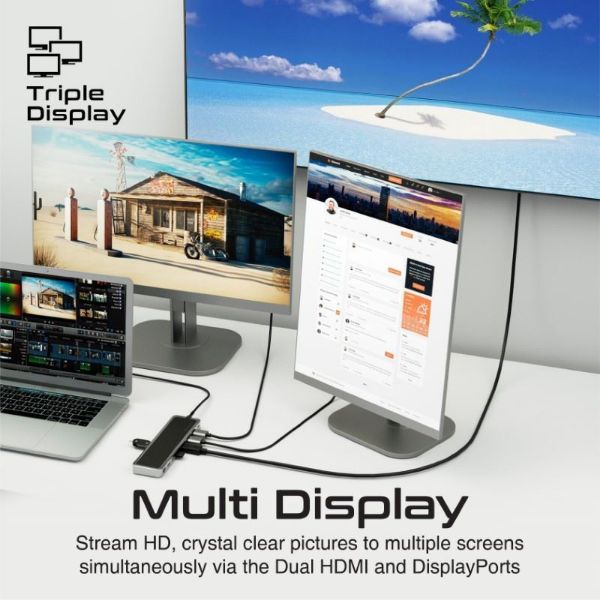 Picture of 12-in-1 Multi-Port Hub. 4x USB-A & 1x USB-C PD Port 2x HDMI Ports 1x RJ45