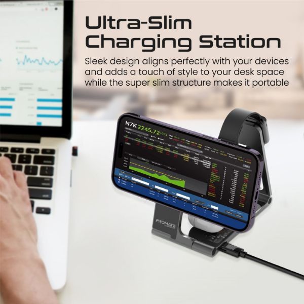 Picture of 3-in-1 Ultra-Slim Foldable 15W Magsafe Wireless Charging Station. 3W Apple Charger.