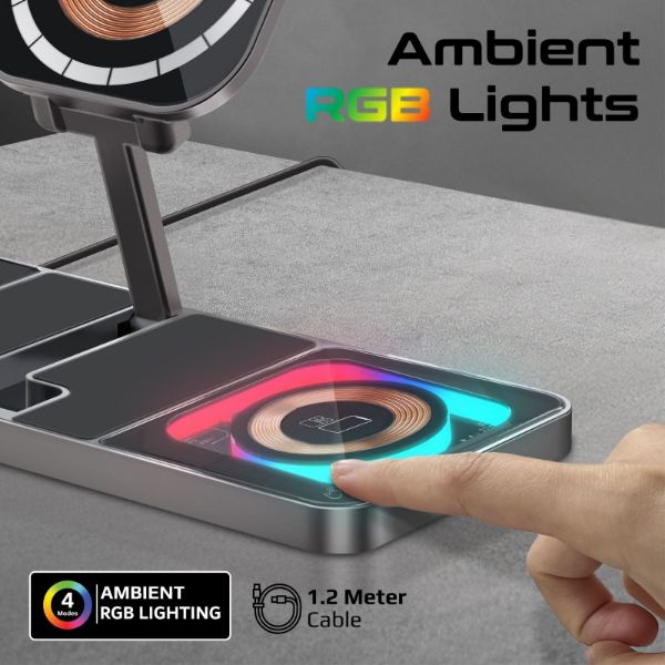 Picture of 3-in-1 Ultra-Slim 15W MagSafe Charging Station. 3W Apple Watch Charger 5W