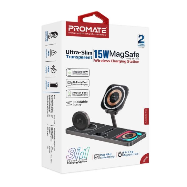 Picture of 3-in-1 Ultra-Slim 15W MagSafe Charging Station. 3W Apple Watch Charger 5W