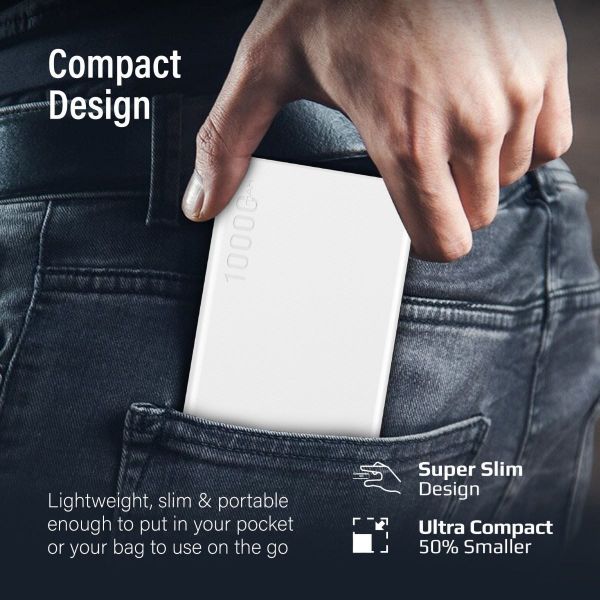 Picture of 10000mAh Power Bank w/ Smart LED Display & Super Slim Design. Includes 2x USB-A & 1x