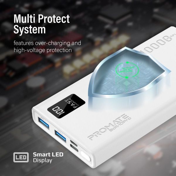 Picture of 10000mAh Power Bank w/ Smart LED Display & Super Slim Design. Includes 2x USB-A & 1x