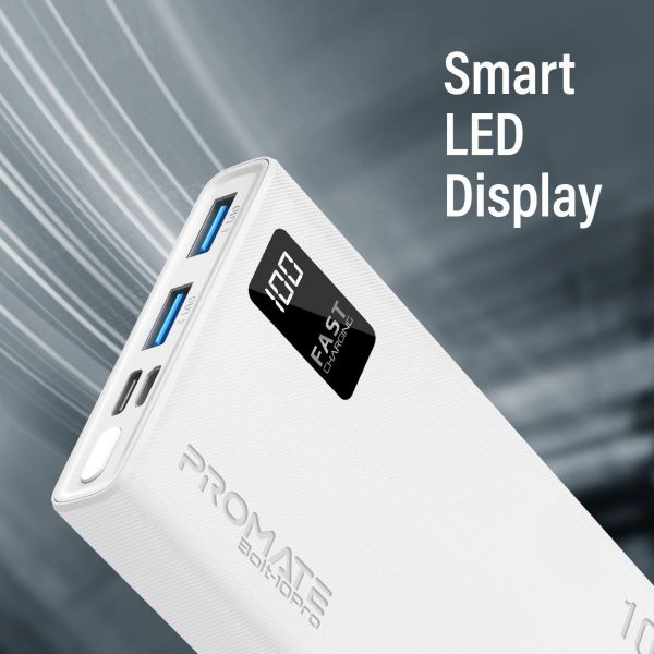 Picture of 10000mAh Power Bank w/ Smart LED Display & Super Slim Design. Includes 2x USB-A & 1x