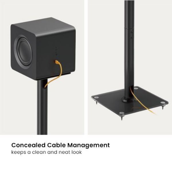 Picture of 24'' Aluminium/Glass Floor BookShelf Speaker Stand Tempered Glass Base w/ Floor