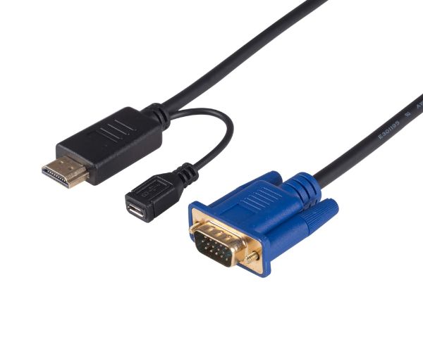 Picture of 2m HDMI to VGA Cable Micro USB Female. Optional Power. No HDCP. HDMI 1.4
