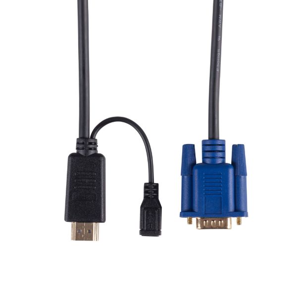 Picture of 2m HDMI to VGA Cable Micro USB Female. Optional Power. No HDCP. HDMI 1.4