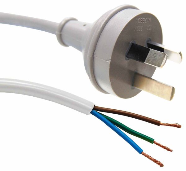 Picture of 3m 3-Pin Plug to Bare End 3 Core 1mm Cable White Colour SAA Approved