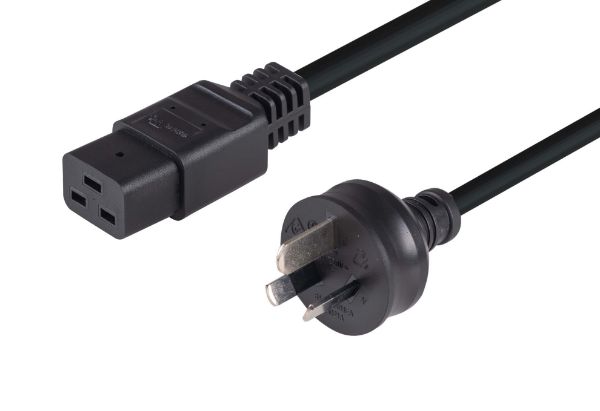 Picture of 2M Power Cord - 15A 3 Pin Plug to 15A C19 Plug