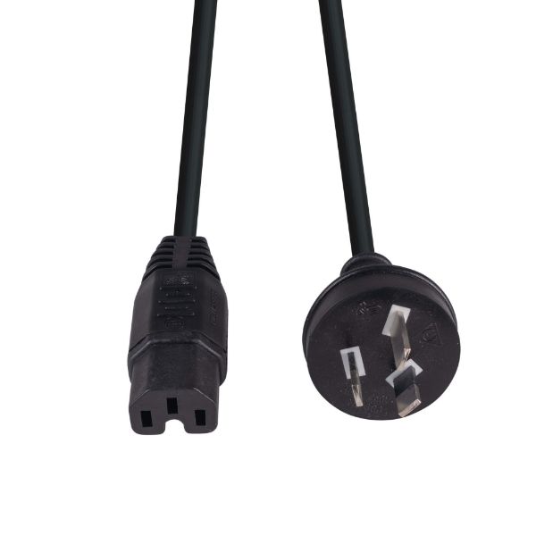 Picture of 1M 3-Pin to Notched C15 Rubber Flex SAA Approved Power Cable 1.0mm Copper Core Black