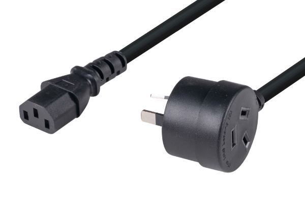 Picture of 1.2M 3-Pin TAPON Ended Plug. IEC C13 Female Connector 10A SAA Approved Power Cord.