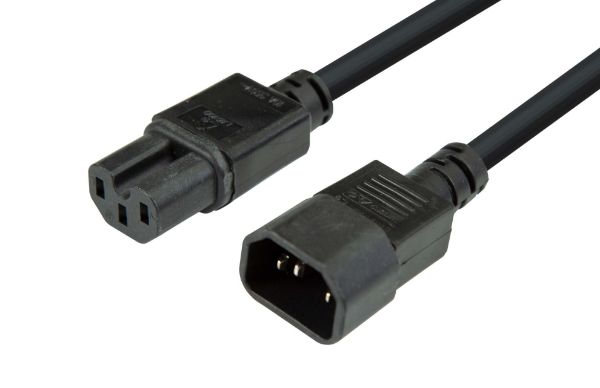 Picture of 1.8M IEC C14 to Notched C15 10A SAA Approved Power Extension Cable. 1.0mm core.