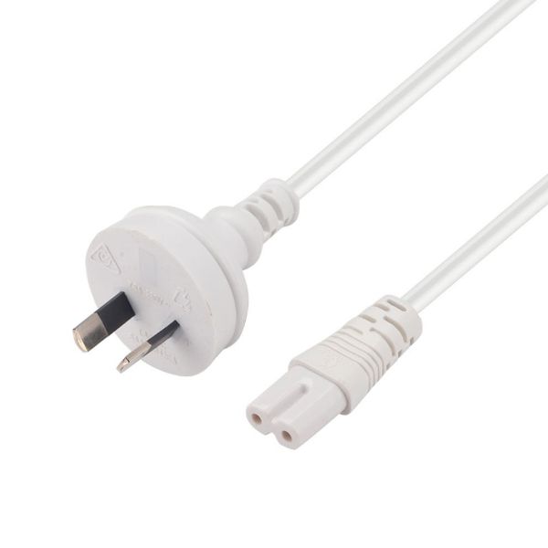 Picture of 2M 2-Pin plug to C7 Figure 8 connector 7.5A. SAA approved power cord. 0.75mm copper core