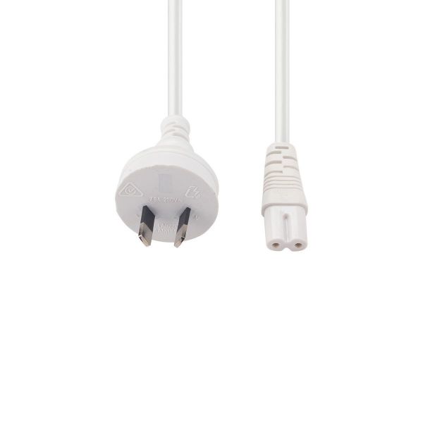Picture of 2M 2-Pin plug to C7 Figure 8 connector 7.5A. SAA approved power cord. 0.75mm copper core