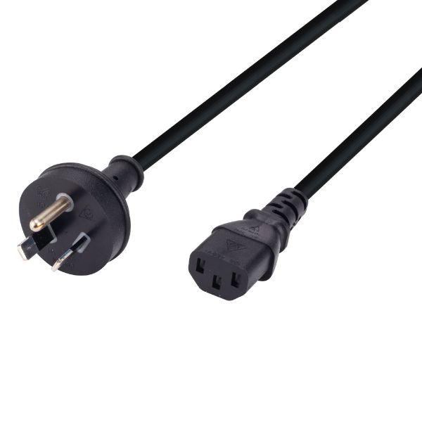 Picture of 3m 3-Pin Plug to IEC Female Plug w/ rounded Earth Pin. 10A. Power Cord.