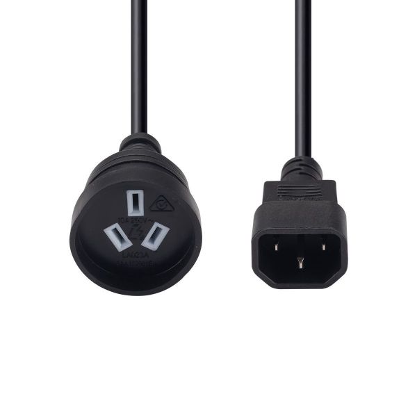 Picture of 0.5m 3-Pin Socket to IEC C14 Male Connector. 10A. Power Cord.