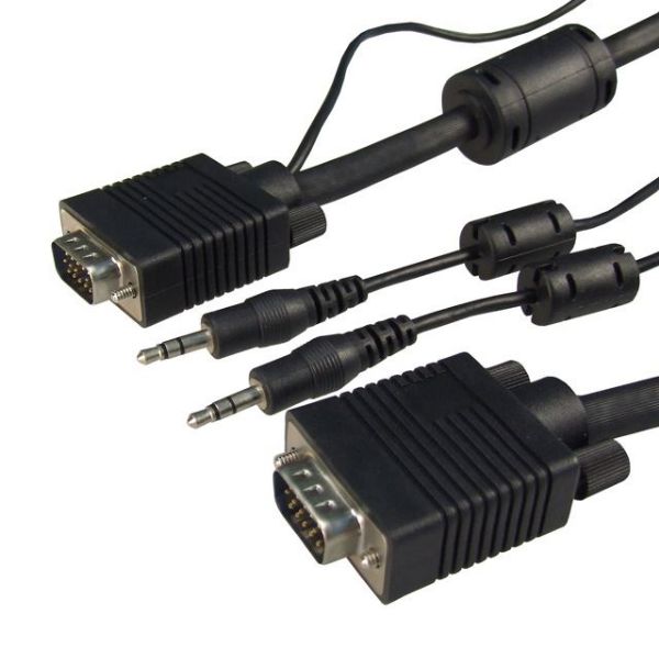 Picture of 2m VGA Male/Male Cable w/ 3.5mm Male/Male Audio Leads 450mm. BLACK Colour