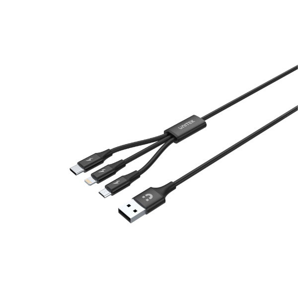Picture of 1.2m USB 3-in-1 Charge Integrated USB-A to Micro-B Lightning Connector & USB-C