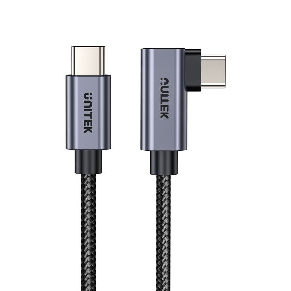 Picture of 1m USB-C to Right Angled 90 Degree USB-C Connector. Supports 100W PD Fast Charging