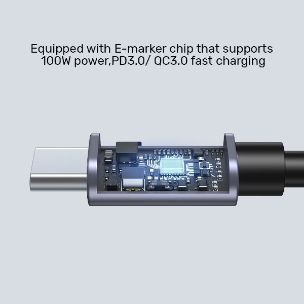 Picture of 2m USB-C to Right Angled 90 Degree USB-C Connector. Supports 100W PD Fast Charging