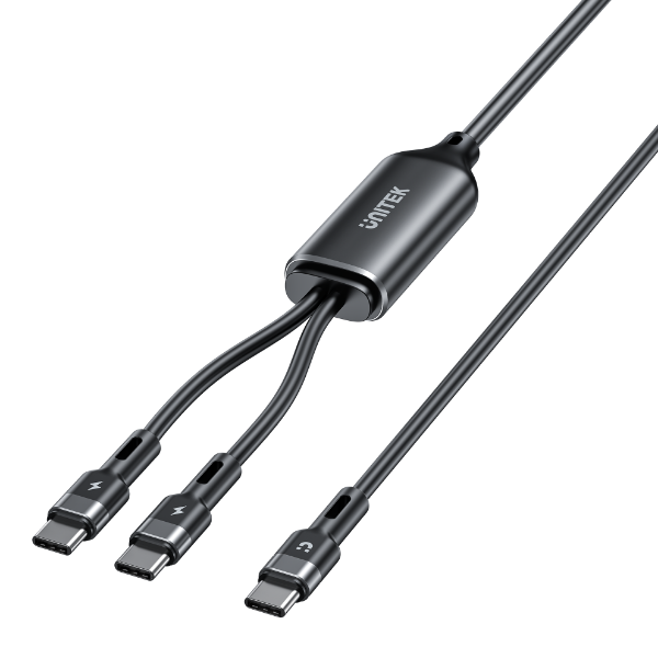 Picture of 2-in-1 USB-C Cable w/ Dual Connectors. Charge iPhone 16 Series MacBook iPad & More.