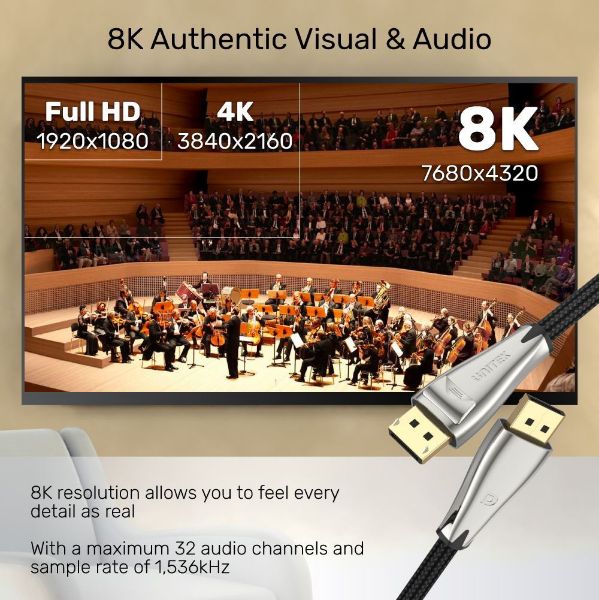 Picture of UNITEK 1.5m DisplayPort V1.4 Cable (FUHD) Supports up to 8K Max Res 7680x4320@60Hz.