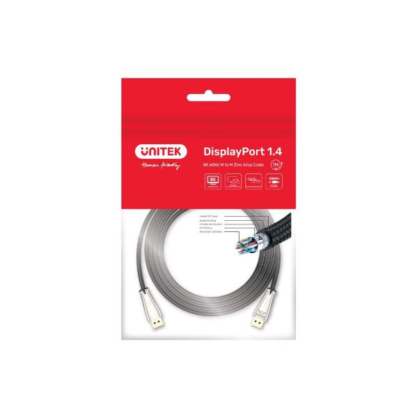 Picture of UNITEK 1.5m DisplayPort V1.4 Cable (FUHD) Supports up to 8K Max Res 7680x4320@60Hz.