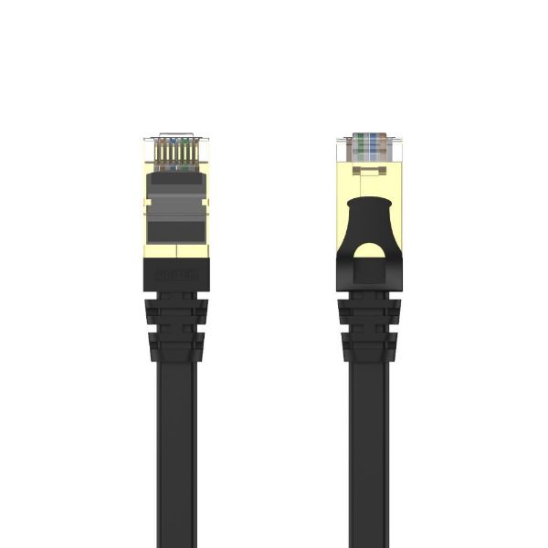 Picture of 10m CAT 7 Black Flat SSTP 32AWG Patch Lead in PVC Jacket 500MHz Gold-plated Contacts