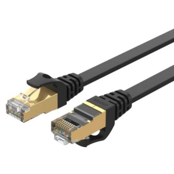 Picture of 1m CAT 7 Black Flat SSTP 32AWG Patch Lead in PVC Jacket 500MHz Gold-plated Contacts