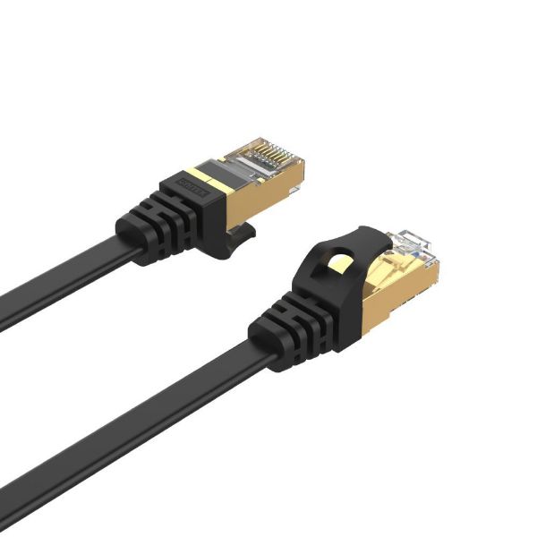 Picture of 1m CAT 7 Black Flat SSTP 32AWG Patch Lead in PVC Jacket 500MHz Gold-plated Contacts