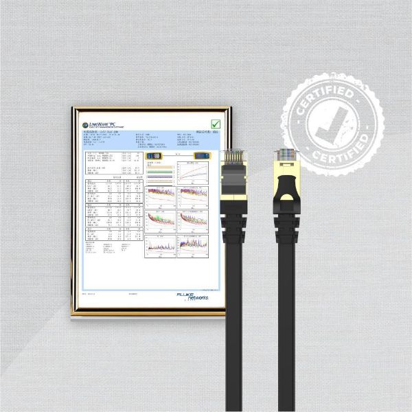 Picture of 5m CAT 7 Black Flat SSTP 32AWG Patch Lead in PVC Jacket 500MHz Gold-plated Contacts