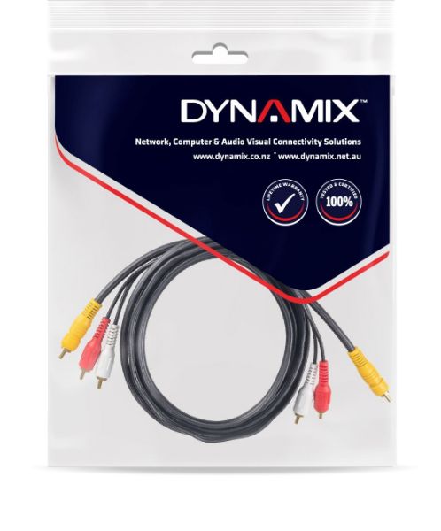 Picture of DYNAMIX 5m RCA Audio Video Cable 7 to 3 RCA Plugs Yellow RG59 Video standard Red