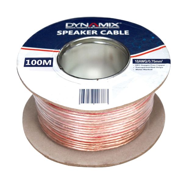 Picture of 100m 18AWG PVC Speaker Cable Bare Copper Transparent Colour w/ Red Stripe Meter Marked