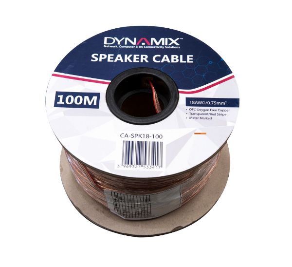 Picture of 100m 18AWG PVC Speaker Cable Bare Copper Transparent Colour w/ Red Stripe Meter Marked
