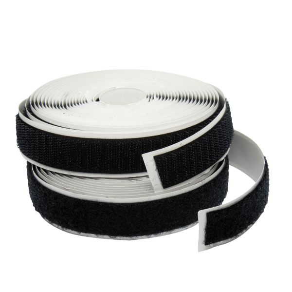 Picture of Self Adhesive Hook & Loop Strap 5M x 20mm 1x Female & 1x Male Roll in Pack. Black