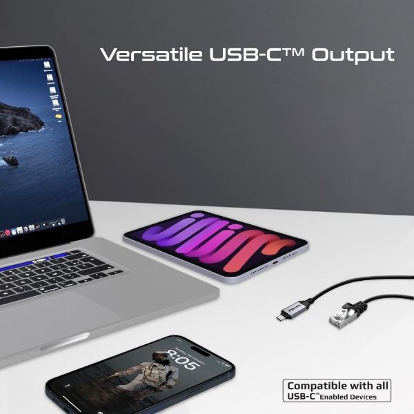 Picture of 5m USB-C to RJ45 High-Speed 1Gbps Ethernet Cable. Premium Aluminium Alloy